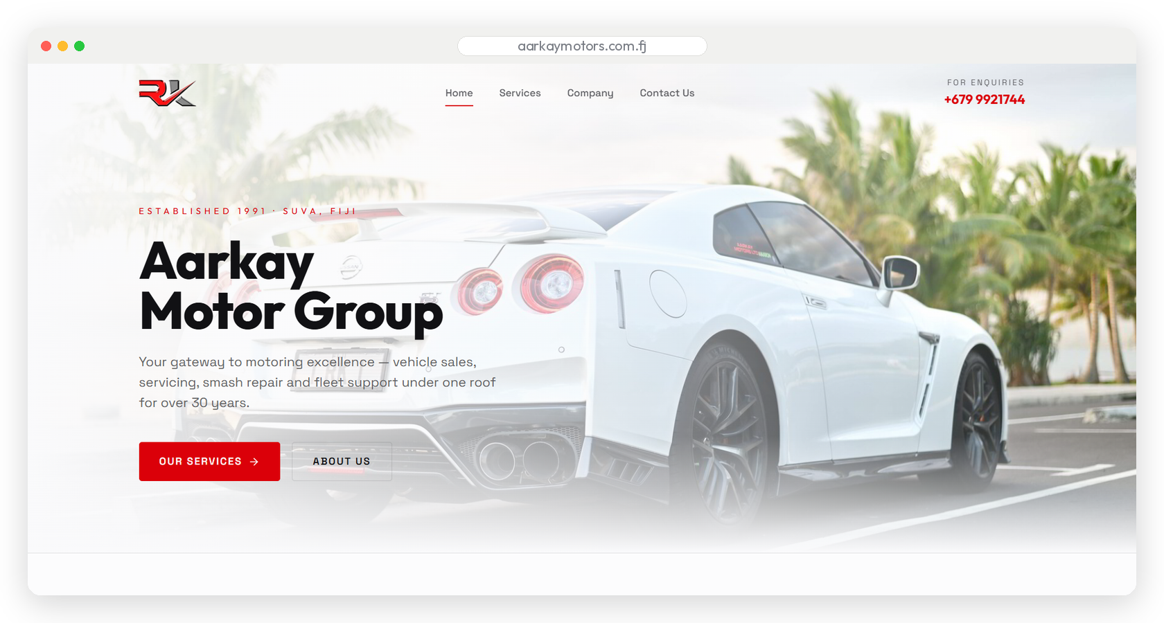 Aarkay Motors Fiji car dealership website built by SpiderWebs Solomon Islands